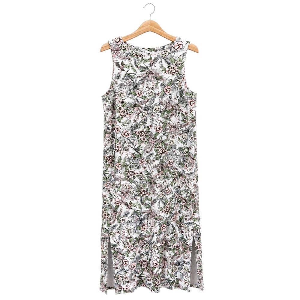 J. Jill Wearever Floral Sleeveless Midi Dress Pink Green XS Petite Resort Beach